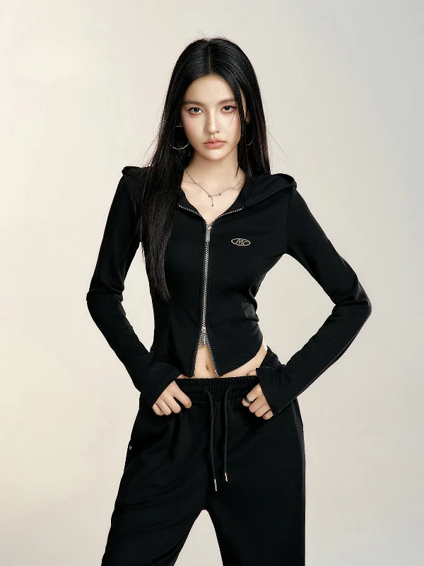 Epic Deals contemporary trench coatBlack & White Hooded Long-sleeve Zip-up Jacket & Pants Set