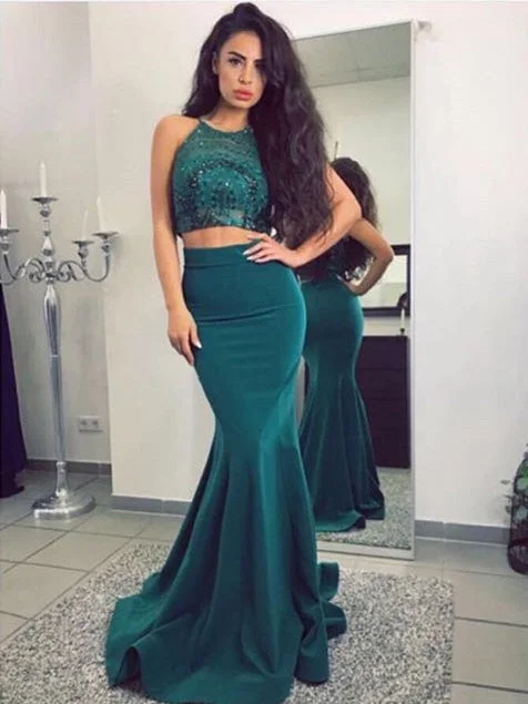 Mega Deal Two Piece Prom Dresses Halter Rhinestone Long Sexy Prom Dress JKL966