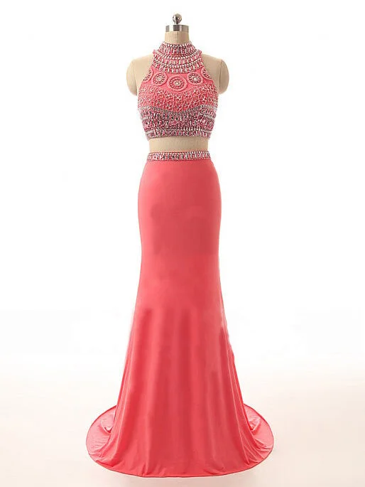 Epic Deals Two Piece Prom Dresses Mermaid Rhinestone Watermelon Long Sparkly Prom Dress JKL1084