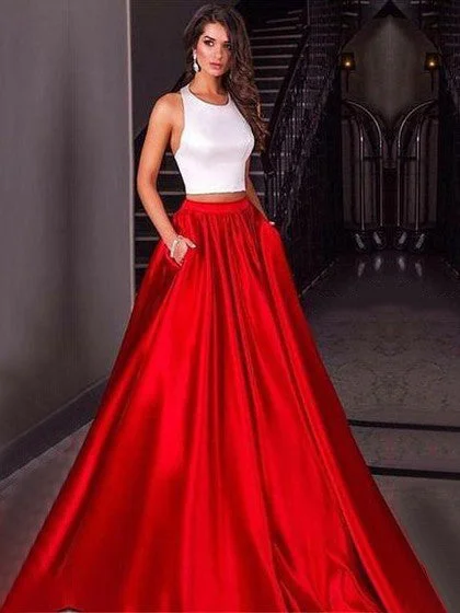 Mega Sale Two Piece Prom Dresses Halter A-line White and Red Long Simple Prom Dress JKL936 Mega Sale Two Piece Prom Dresses Halter A-line White and Red Long Simple Prom Dress JKL936