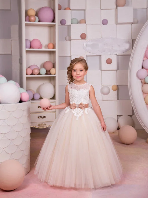 Act Fast Flower Girl Dresses Long Beautiful Ribbons Belt Appliques JKF013