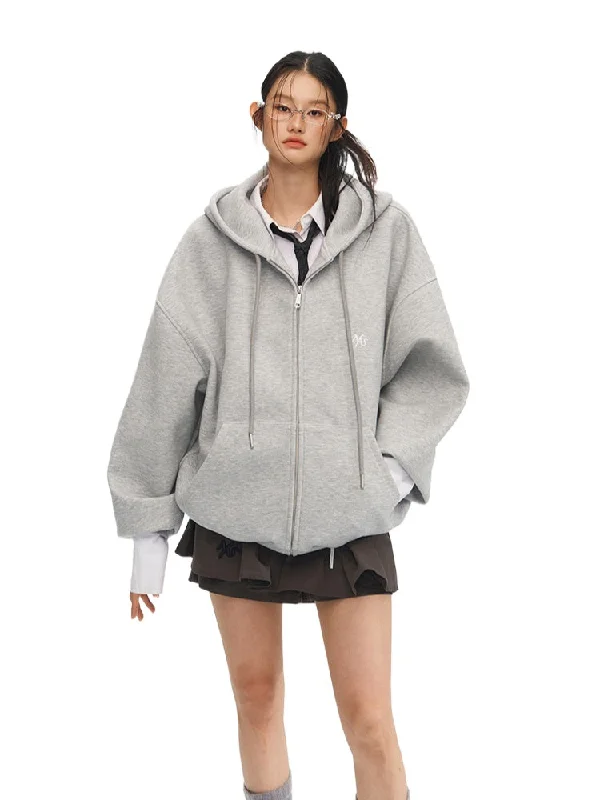 winter jacketLoose Silhouette Hooded Zip-Up Sweatshirt