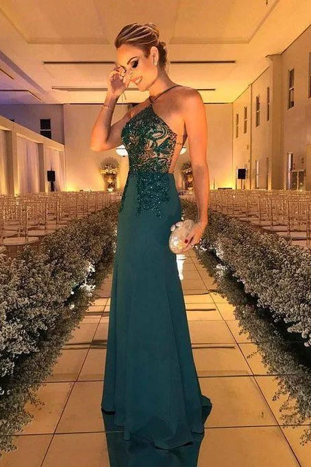 While Supplies Last Crystal Beading Halter Sheath Floor Length Evening Dresses