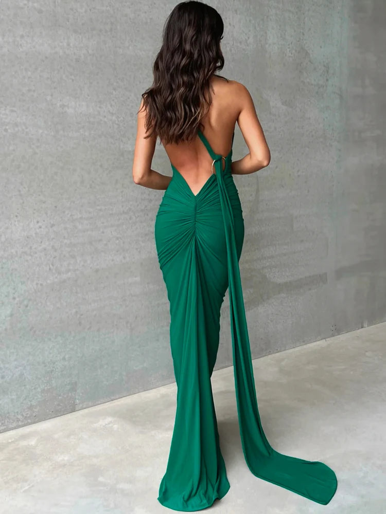 Don’t Miss Out comfy maxi dressOne Shoulder Backless Adjustable Scarf Loop Ruched Sexy Maxi Dress