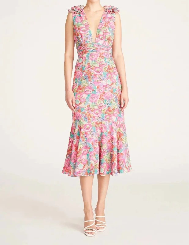 draped dressSorena Deep V Dress In Calla Lily Pastel Floral