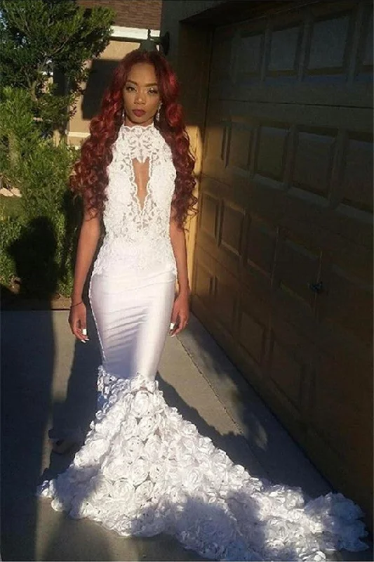 Price Smash Unique Lace Appliques Flowers Elegant Prom Dresses Sleeveless Fit and Flare Evening Gowns