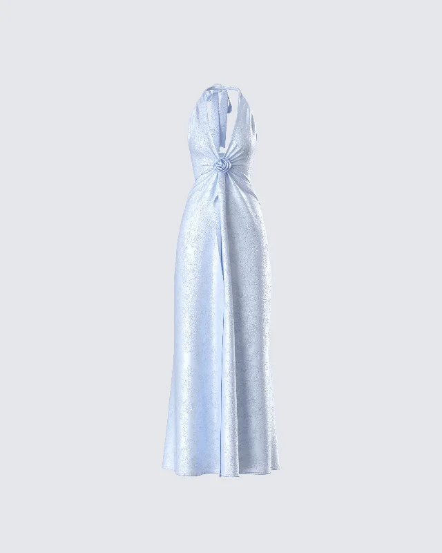 Discount Days pleated maxi dressXylah Baby Blue Rosette Maxi Dress