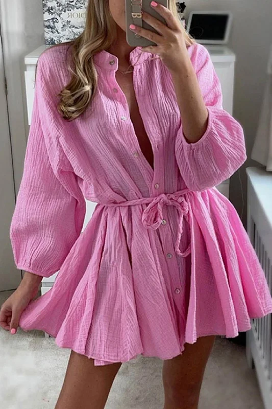 Exclusive Online Offer v-neck dressSingle-breasted Tie-waist Ruffle Dress