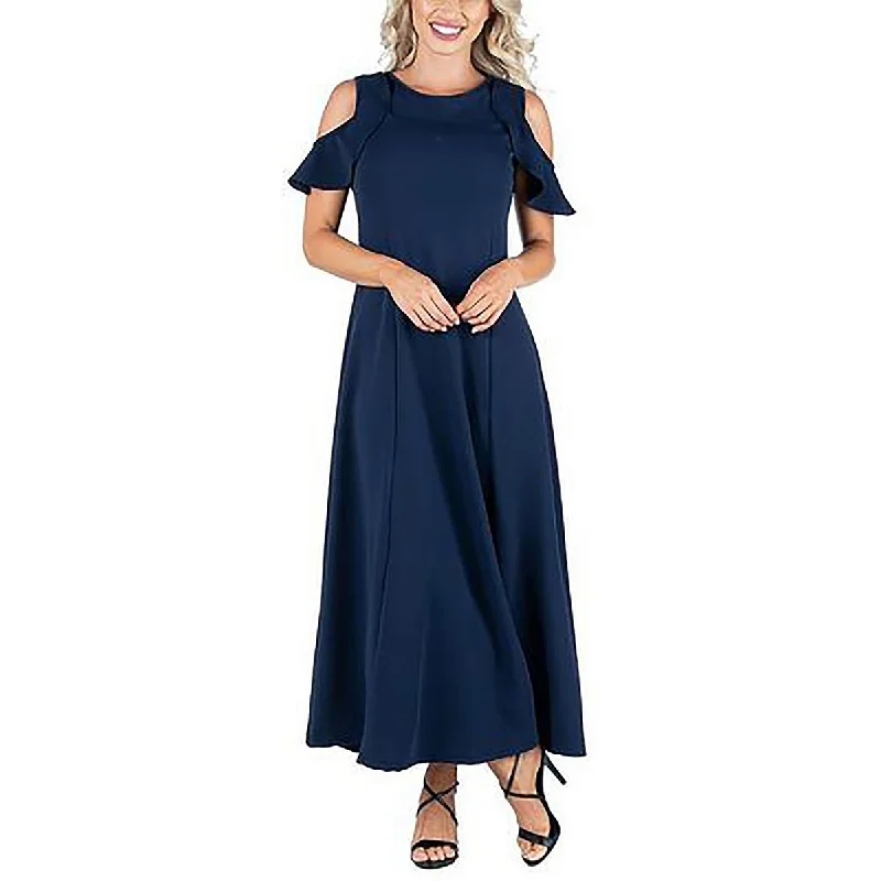 casual midi dress24seven Comfort Apparel Womens Crepe Ruffled Maxi Dress