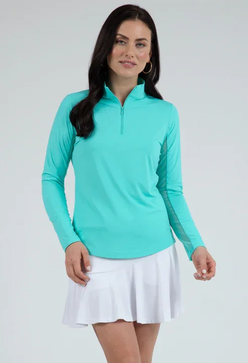 performance jacketIBKUL Women's Long Sleeve Mock Neck 1/4 Zip Top- Jade