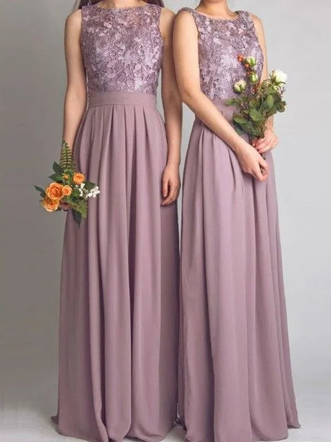 Fantastic Offers Beautiful Bridesmaid Dresses Scoop Lace Floor-length Chiffon Bridesmaid Dresses JKB059