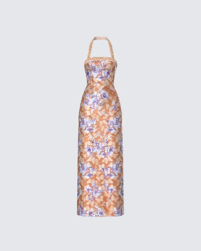 Savings Galore velvet dressAri Orange Floral Burnout Maxi Dress