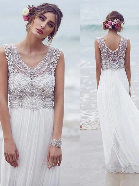 Can't Be Beat Beautiful Wedding Dresses A-line V-neck Short Train Sexy Bridal Gown JKS246