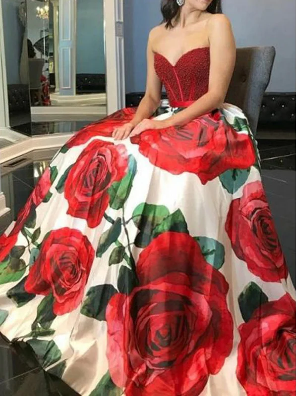 Overstock Sale Chic Prom Dresses Sweetheart Floral Print Prom Dress Long Evening Dress JKL867