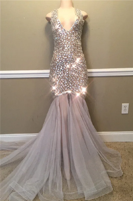 Special Discount Sparkling Crystal Straps Chic V-neck Prom Dresses Open Back Fit and Flare Alluring Evening Gowns Special Discount Sparkling Crystal Straps Chic V-neck Prom Dresses Open Back Fit and Flare Alluring Evening Gowns