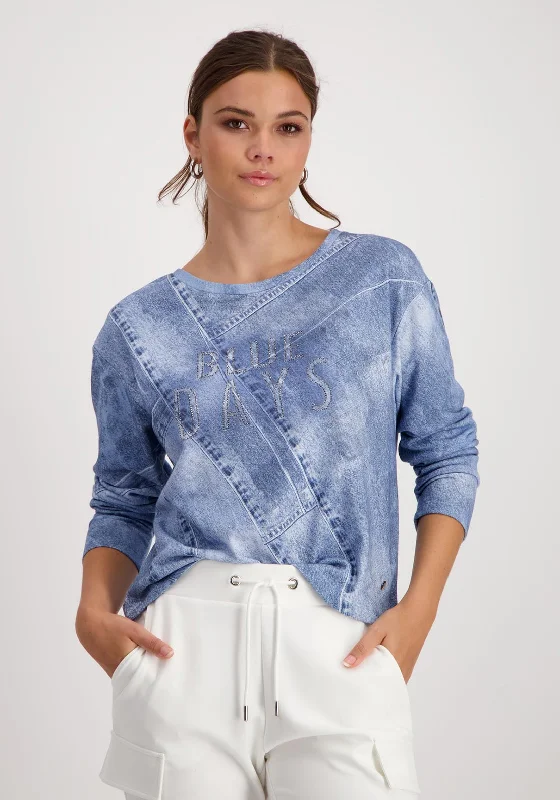 Deal Mania soft hoodieMonari Rhinestone Denim Print Sweatshirt, Blue