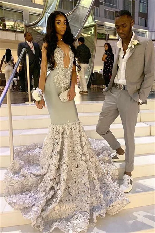 Year-End Sale Alluring Chic V-neck Beads Appliques Prom Dresses Fit and Flare Flowers Evening Gowns Year-End Sale Alluring Chic V-neck Beads Appliques Prom Dresses Fit and Flare Flowers Evening Gowns