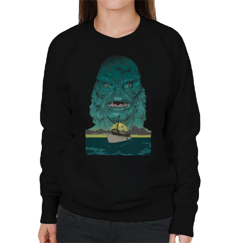 performance gym sweatshirtThe Creature From The Black Lagoon Demon Head Boat Women's Sweatshirt