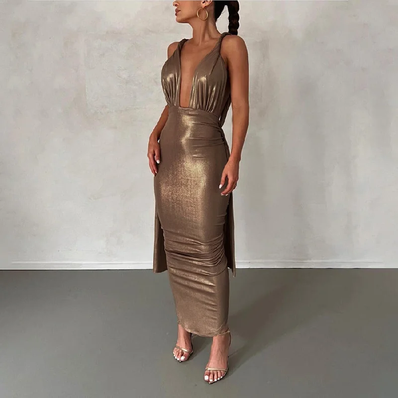 Exclusive Savings elegant evening dressGrace Backless Back Split Maxi Dress