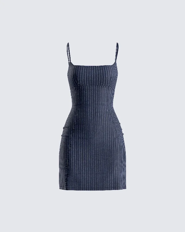 Exclusive Preview floral dressSuzanne Navy Pinstripe Mini Dress