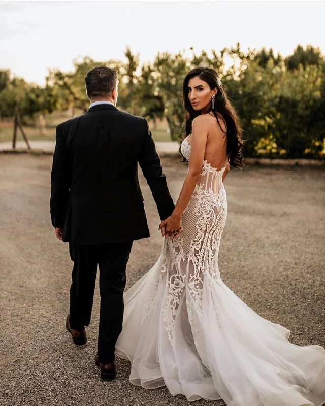 Special Discount Mermaid Sweetheart Lace Appliques Bohemian Wedding Dress,JKZ6136