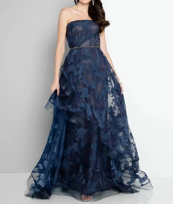 sleek midi dressStrapless Prom Dress In Navy