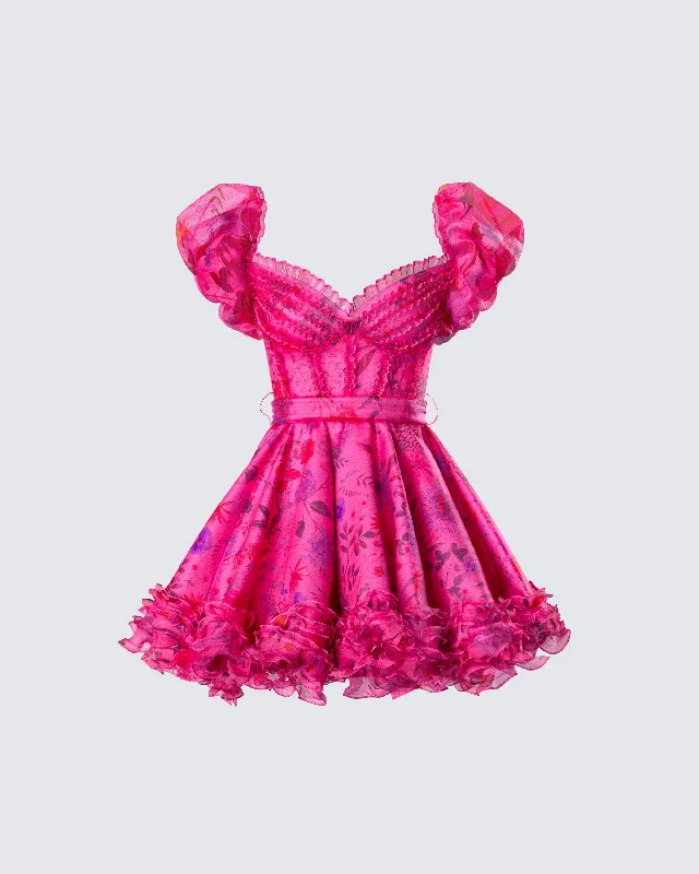 Special Price chic slip dressEni Pink Floral Organza Mini Dress