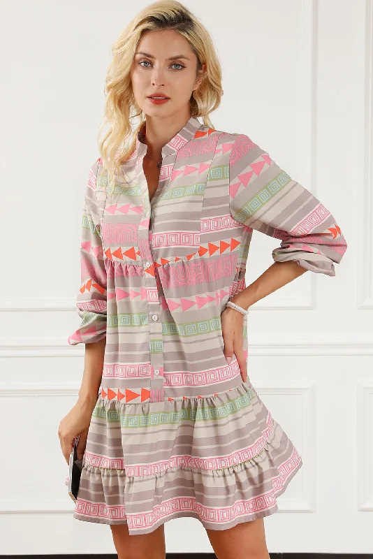 wool dressTiered Notched Balloon Sleeve Buttoned Dress