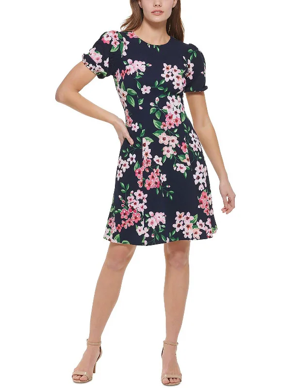 satin dressPlus Womens Floral Print Knee Length Fit & Flare Dress