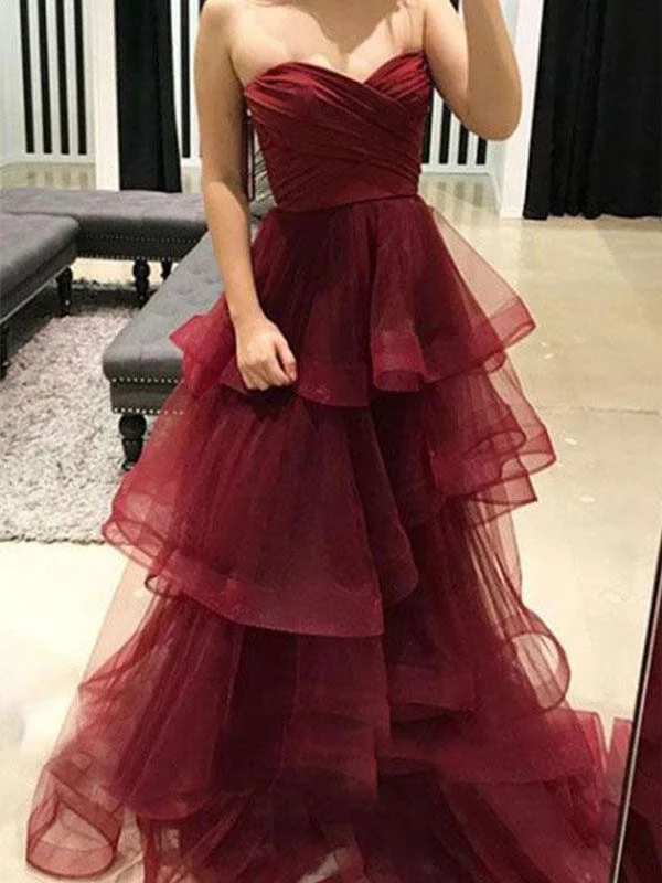 Sale Event Burgundy Prom Dresses Sweetheart A-line Simple Open Back Long Prom Dress JKL1063