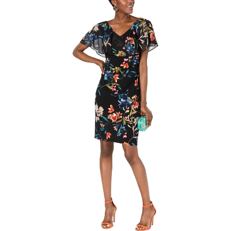 winter dressConnected Apparel Womens Floral Print Cape Sleeves Cocktail Dress