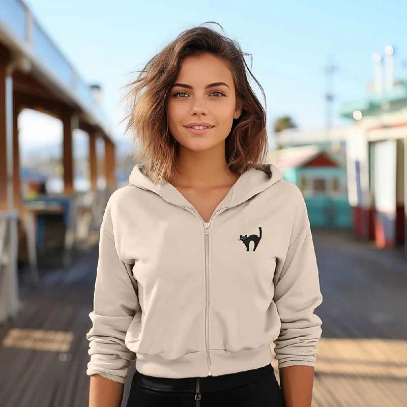 Inventory Reduction trendy bomber coatDalix Black Cat Cropped Zip Hoodie