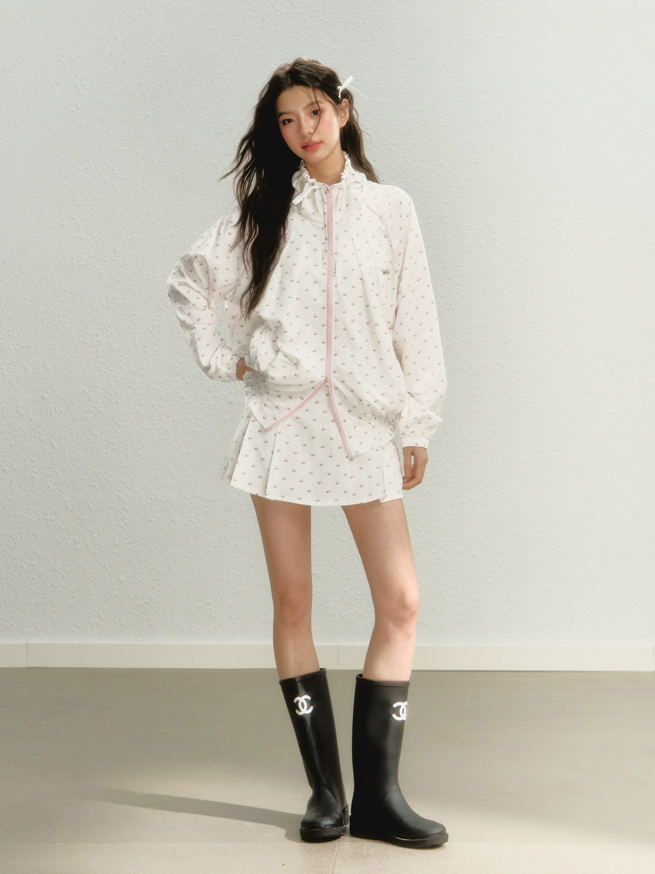 Incredible Offers insulated coatFloral Jacket & Mini Skirt Set