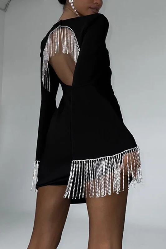 Stock Clearance party dressRhinestone Fringe Backless Mini Dress