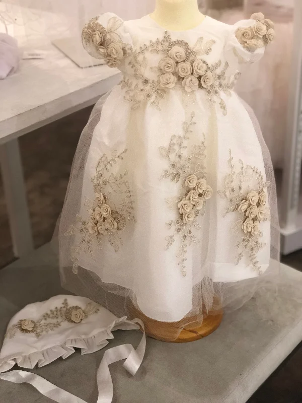 Fantastic Offers cocktail party dressGold Flower Ivory Dress