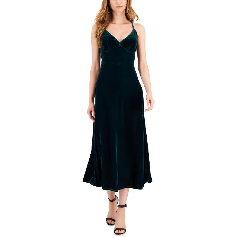 romantic dressTaylor Womens Petites Velour Spaghetti Straps Evening Dress