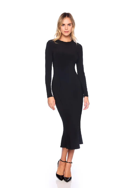 Big Discounts satin dressmatte jersey trumpet crew long sleeve dress