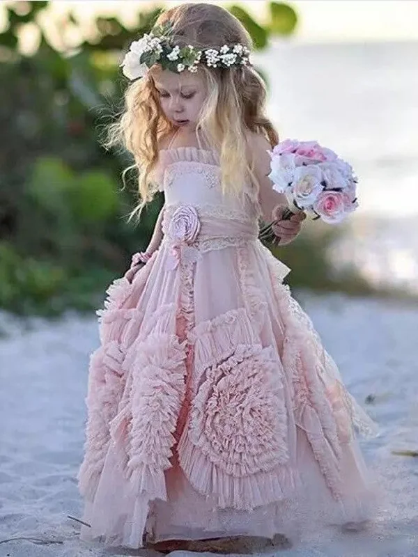 Today’s Special Flower Girl Dresses Lovely Long Hand-Made Flower Chiffon JKF033