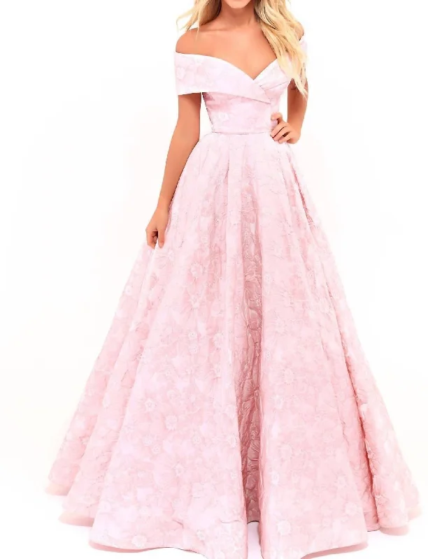 casual evening dressOff The Shoulder Ballgown In Pink