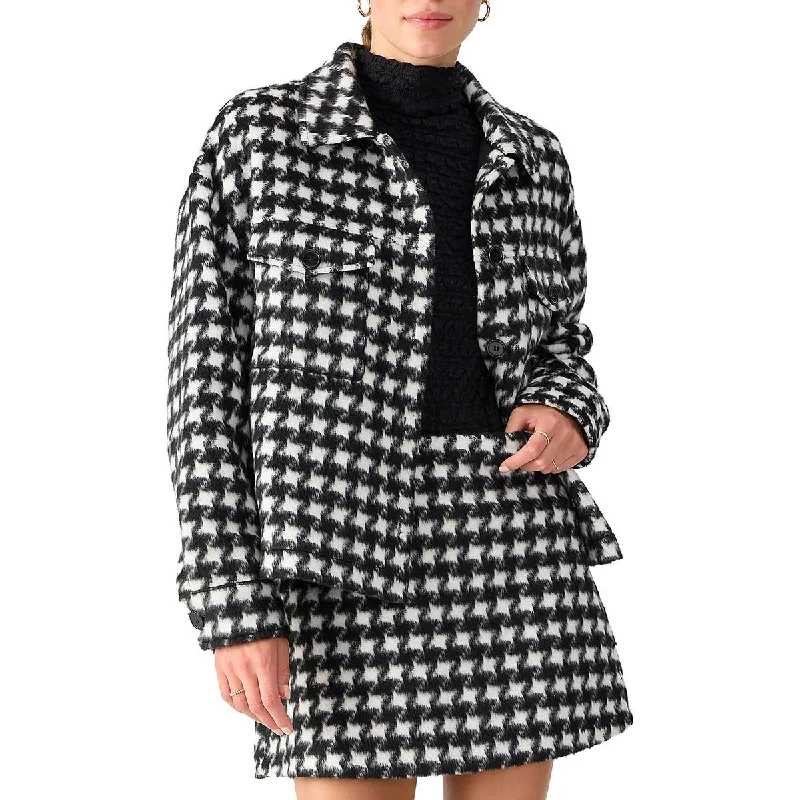 Deal Explosion sleek and warm coatWomens Wool Blend Houndstooth Shirt Jacket