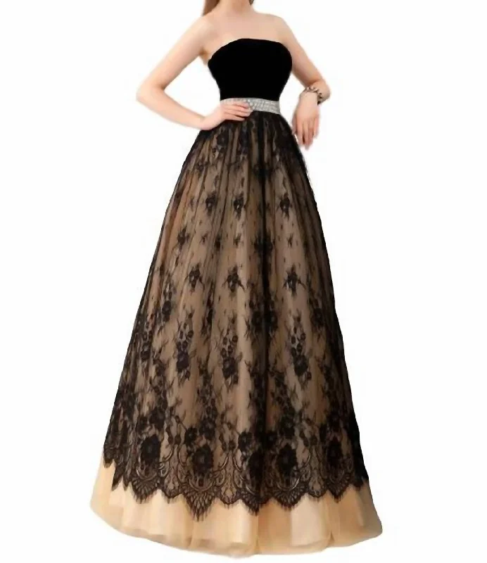 fitted dressStrapless Velvet And Tulle Ballgown In Black/nude