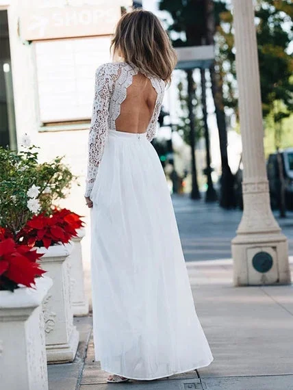 Hurry In Simple Cheap Wedding Dresses V-neck Long Sleeve Romantic Lace Open Back Bridal Gown JKW260 Hurry In Simple Cheap Wedding Dresses V-neck Long Sleeve Romantic Lace Open Back Bridal Gown JKW260