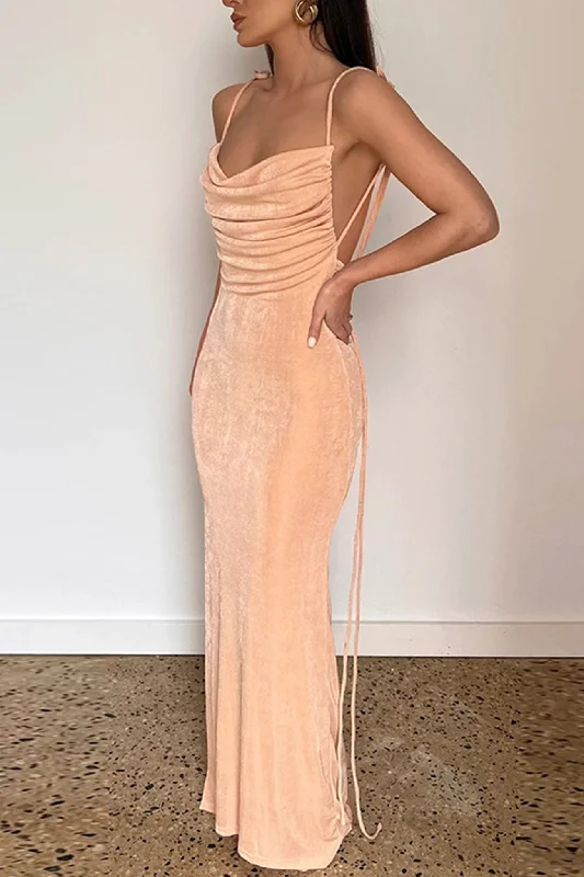 Seasonal Clearance fitted bodycon dressRuched Strappy Backless Maxi Dress