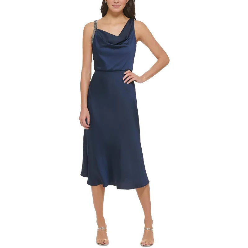 one-shoulder dressDKNY Womens Embellished Straps Crepe Midi Dress