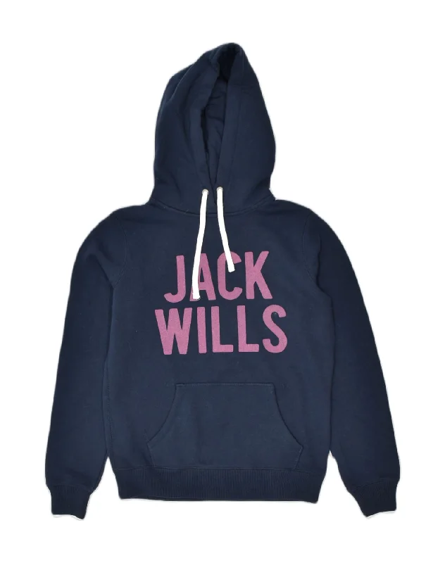Markdowns athletic hoodieJACK WILLS Womens Graphic Hoodie Jumper UK 10 Small Navy Blue Cotton