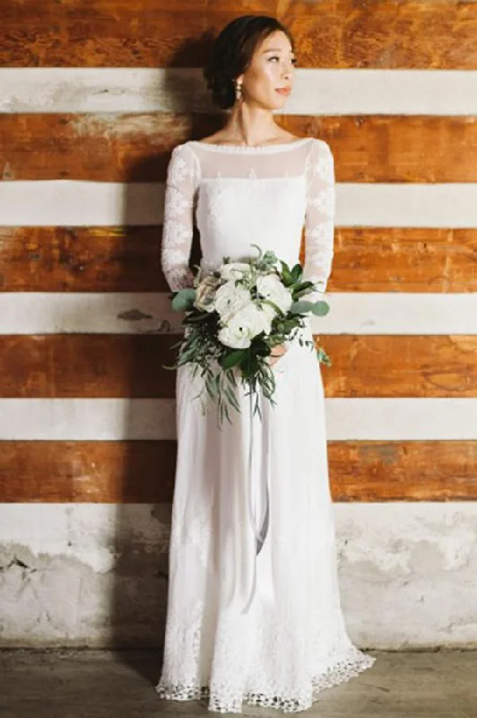 Special Savings Round Neck Long Sleeves Backless Lace Wedding Dress JKM317