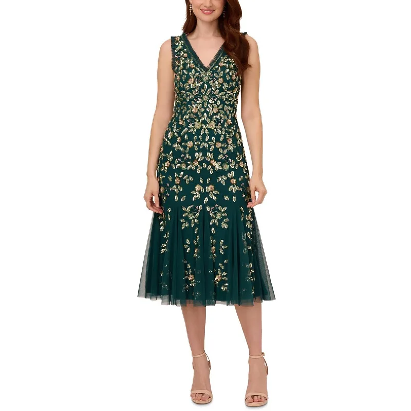 midi dressAdrianna Papell Womens Floral Sequin Cocktail And Party Dress