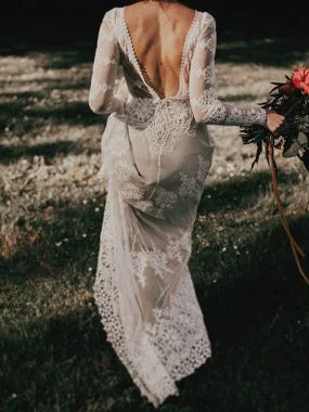Deal Frenzy Long Sleeve Wedding Dresses Aline Backless Lace Open Back Beach Bridal Gown JKW332 Deal Frenzy Long Sleeve Wedding Dresses Aline Backless Lace Open Back Beach Bridal Gown JKW332