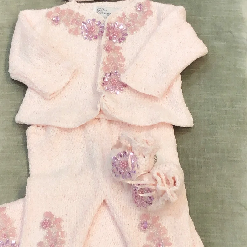 Weekend Deal stylish party dressPink Crochet With Applique Set