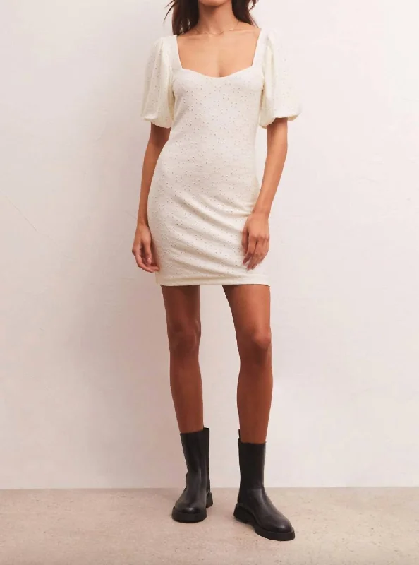 stylish dressBelle Knit Eyelet Mini Dress In White